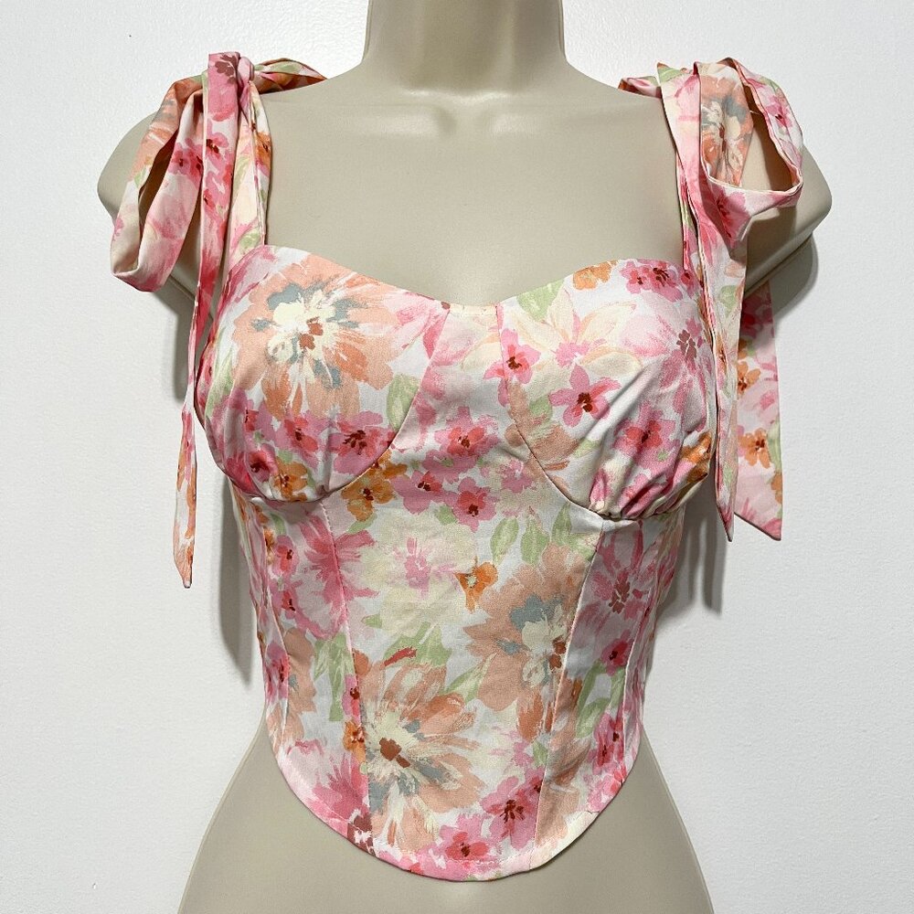 Womens Corset Style Crop Top M Floral Bustier Coquette Soft Girl Fairy Cottage